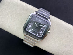 SANTOS DE CARTIE LARGE STEEL CASE BLACK BEZEL WHITE DIAL