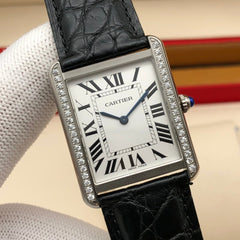 TANK LOUIS QUARTZ STEEL CASE DIAMOND BEZEL