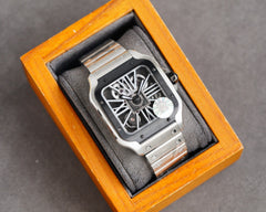 SANTOS DE CARTIE STAINLES STEEL SKELETON DIAL ROSE GOLD BEZEL