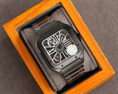 SANTOS DE CARTIE STAINLES STEEL SKELETON DIAL ALL BLACK