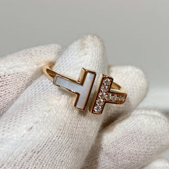 T WIRE MOP DIAMOND RING PINK GOLD