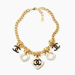 MULTI CHARM PINK GOLD BLACK ENAMEL NECKLACE