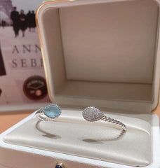 BOHEME AQUAMARINE DIAMOND SILVER OPEN BRACELET