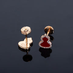 WULU CARNELIAN DIAMOND PINK GOLD STUD EARRINGS