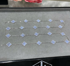 CLOVER 20 MOTIF CHALCEDONY 86CM SILVER NECKLACE