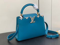 CAPUCINES BB 27 BLUE TAURILLON GOLD HARDWARE