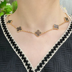 CLOVER 10 MOTIF GREY MOP PINK GOLD NECKLACE