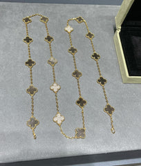 CLOVER 20 MOTIF GREY MOP PINK GOLD NECKLACE