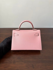 HM KELLY MINI 20 PINK CHEVRE SILVER HARDWARE