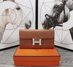 HM CLUTCH CONSTANCE 20.5 BROWN CALFSKIN SILVER HARDWARE