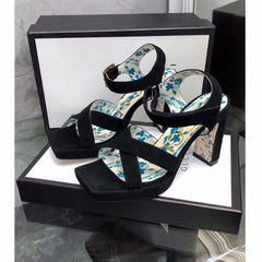GG HIGH SANDAL BLACK SUEDE WITH PATTERNS