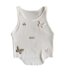 Miu Butterfly Embroidered Ribbed Tank Top