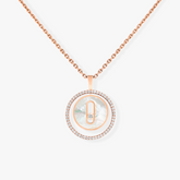 LUCKY MOVE 1 DIAMOND WHITE MOTHER OF PEARL PINK GOLD DIAMOND NECKLACE