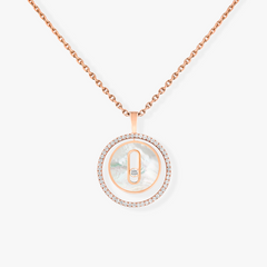 LUCKY MOVE 1 DIAMOND WHITE MOTHER OF PEARL PINK GOLD DIAMOND NECKLACE
