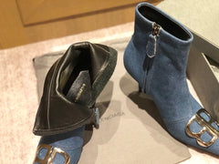 POINTED-TOE HIGH HEEL 80 MM ANKLE BOOTS IN BLUE DENIM