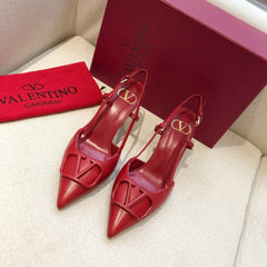 VLOGO SIGNATURE CHERRY RED CALFSKIN HIGH SLINGBACK PUMP 7 CM