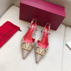 VLOGO SIGNATURE PALE PINK CALFSKIN HIGH SLINGBACK PUMP 4 CM WITH GOLD LOGO