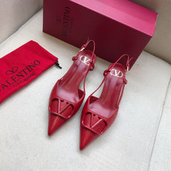 VLOGO SIGNATURE CHERRY RED CALFSKIN HIGH SLINGBACK PUMP 4 CM