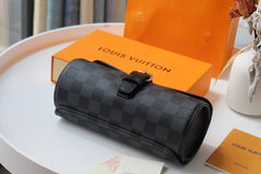 LV 25S ASTUCCIO PER 3 OROLOGI 20 IN BLACK DAMIER GRAPHITE CALFSKIN