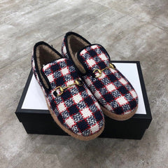 GG HORSEBIT LOAFER IN COLORFUL TWEED AND LAMB FUR LINING