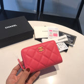 CC ZIPPED CAVIAR PURSE 11 RED PINK CALFSKIN GOLD ICON