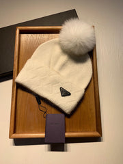 BEANIE HAT IN WHITE WOOL AND RABBIT FUR 361435