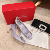 TROMPETTE PUMPS IN LIGHT PURPLE SILK CRYSTAL BUCKLE