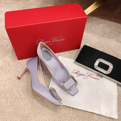 TROMPETTE PUMPS IN LIGHT PURPLE SILK CRYSTAL BUCKLE