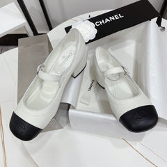 CC MARY JANE BLOCK HEEL WHITE SHEEPSKIN