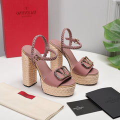 VLTN ESPADRILLE WEDGE SANDALS 25S 130 MM IN MUTED CLAY PINK LAMBSKIN WITH GOLD HARDWARE