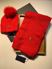 SET SCARF AND HAT IN CHERRY RED WOOL AND RABBIT FUR 416367