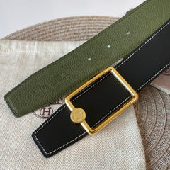 OSCAR BELT BUCKLE & REVERSIBLE OLIVE GREEN LEATHER STRAP 38MM GOLD HARDWARE