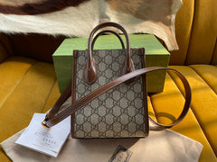 MINI TOTE 20 BAG IN BEIGE CANVAS AND BROWN CALFSKIN