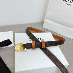 TRIOMPHE 18MM REVERSIBLE IN DARK BROWN MONOGRAM CALFSKIN AND BROWN CALFSKIN WITH GOLD BUCKLE