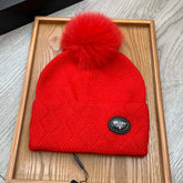 BEANIE HAT IN CHERRY RED WOOL AND RABBIT FUR 346718