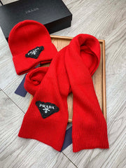 SET SCARF AND HAT IN CHERRY RED WOOL AND RABBIT FUR 386076