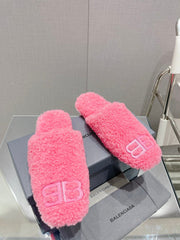 BALENCIAGA 25S MULES IN PINK WOOL WITH LOGO