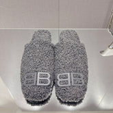 BALENCIAGA 25S MULES IN GRAY WOOL WITH LOGO