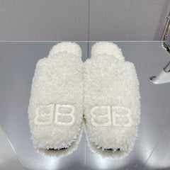 BALENCIAGA 25S MULES IN WHITE WOOL WITH LOGO