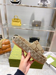 LV MONOGRAM THICK PLATFORM SANDALS IN BEIGE CANVAS