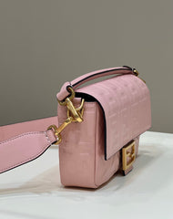 BAGUETTE WITH FF MOTIF 27 IN LIGHT PINK SOFT LAMBSKIN GOLD HARDWARE
