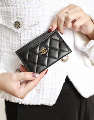 CC CARD HOLDER 11 BLACK CALFSKIN GOLD ICON