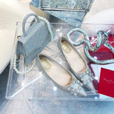 EFFLORESCENCE BALLERINAS IN BEIGE CALFSKIN WITH FULLY EMBELLISHED CRYSTALS