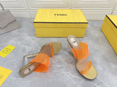 FENDI FIRST 95 MM HIGH-HEELED SANDAL IN LIGHT ORANGE TPU FILM AND LAMBSKIN