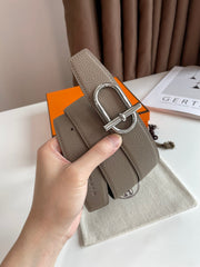 HM ITHAQUE BELT SILVER BUCKLE & REVERSIBLE CAMEL BROWN AND BLACK LEATHER STRAP 38MM