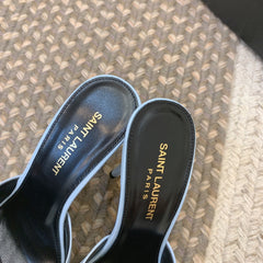 LA 16 HEELED MULES IN SKY BLUE SMOOTH LAMBSKIN