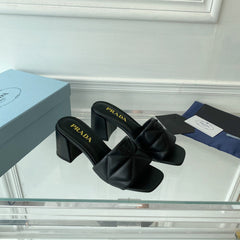 PRA QUILTED NAPPA HEELED SANDALS BLACK LAMBSKIN