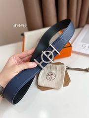 ULYSSE BELT BUCKLE & REVERSIBLE NAVY BLUE LEATHER STRAP 38MM SILVER HARDWARE