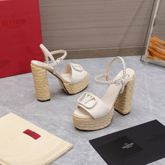 VLTN ESPADRILLE WEDGE SANDALS 25S 130 MM IN WHITE LAMBSKIN