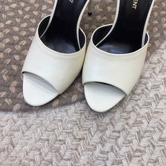 LA 16 HEELED MULES IN WHITE SMOOTH LAMBSKIN